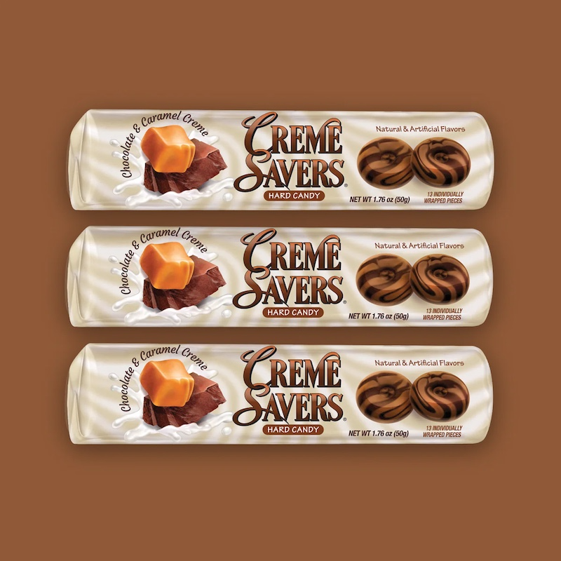 Creme Savers Chocolate and Caramel hard candy 3 rolls.