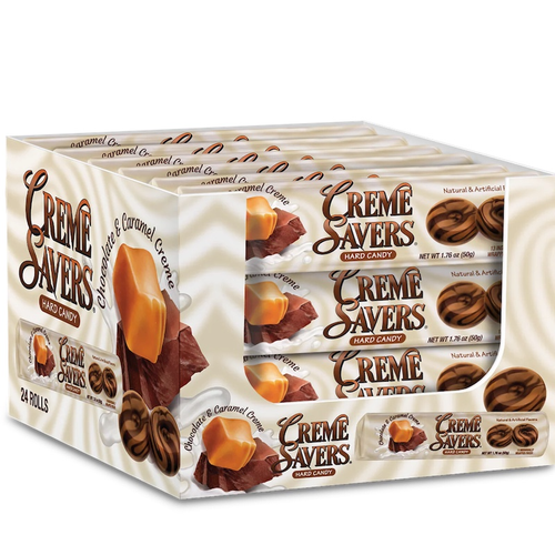 Creme Savers Chocolate and Caramel hard candy box.