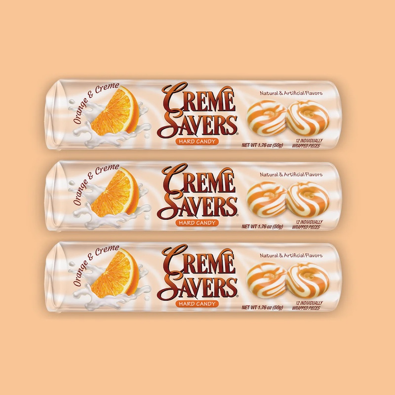 Creme Savers Orange and Creme hard candy 3 rolls.