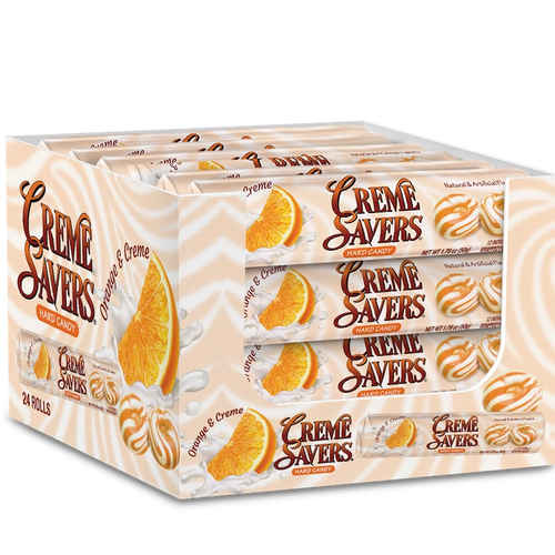 Creme Savers Orange and Creme hard candy box.