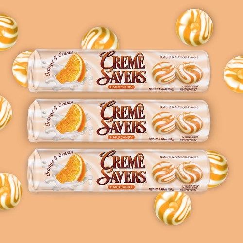 Creme Savers Orange and Creme hard candy.
