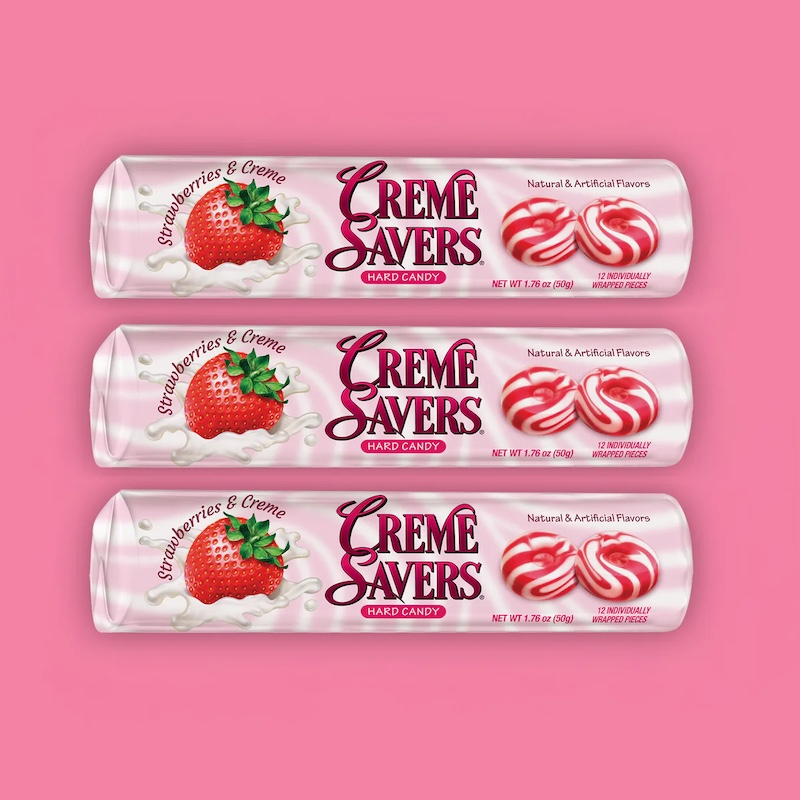 Creme Savers Strawberries and Creme hard candy 3 rolls.