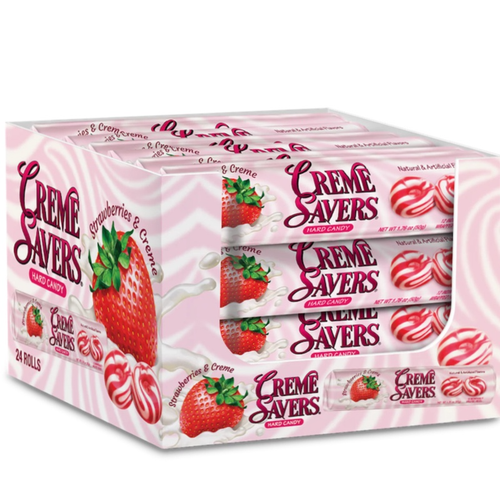 Creme Savers Strawberries and Creme hard candy box.