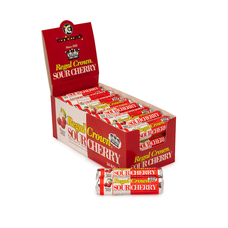 Regal Crown Sour Cherry hard candy box.