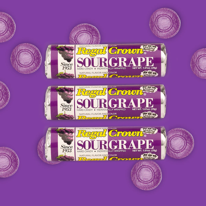 Regal Crown Sour Grape hard candy 3 rolls.