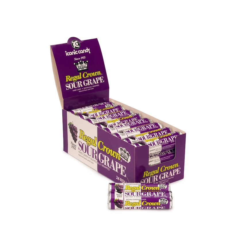 Regal Crown Sour Grape hard candy box.