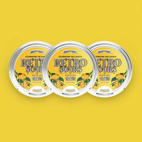 Three containers of Retro Sours Citrus hard candies.