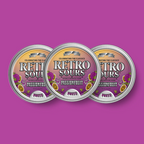 Three tins of Retro Sours Passion Fruit hard candies.