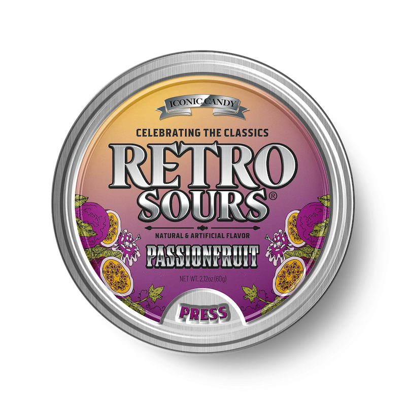 Retro Sours Passion Fruit hard candies.
