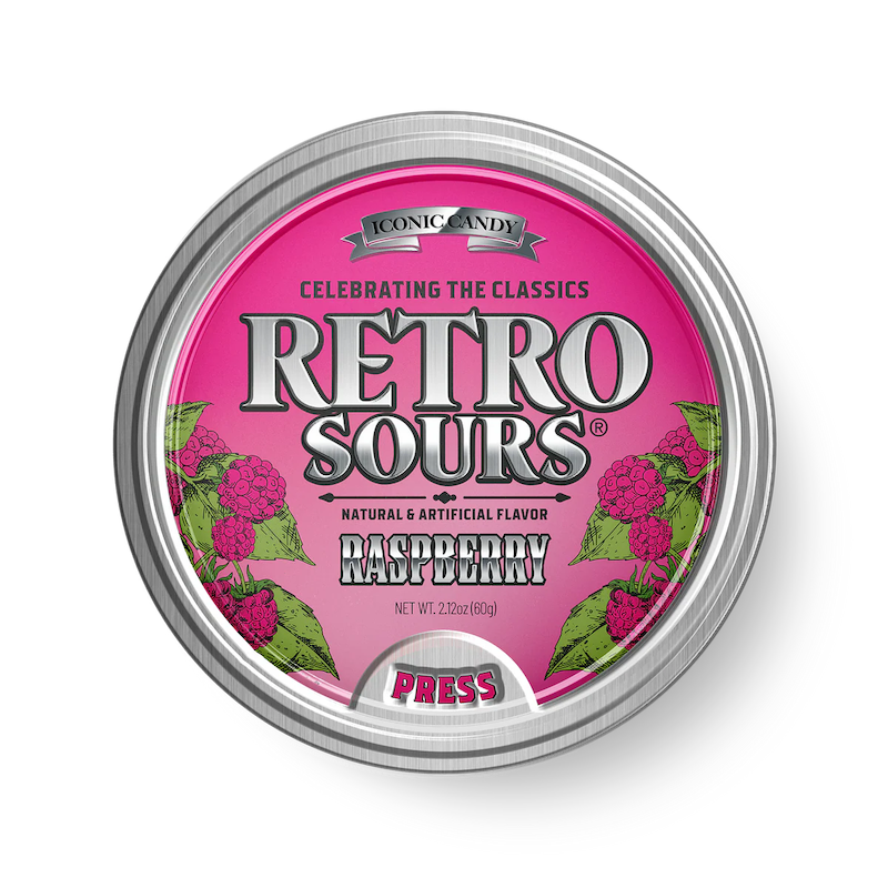 Retro Sours Raspberry hard candies.