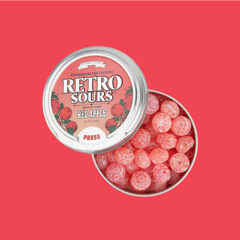 Retro Sours Red Apple flavored sour hard candy.