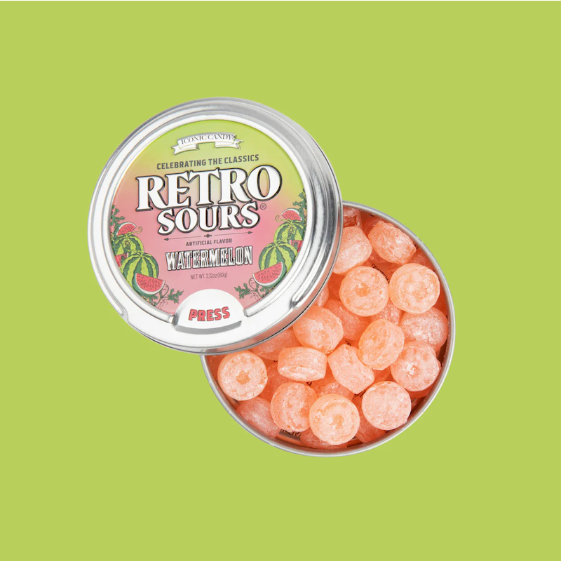 Retro Sours Watermelon flavored sour hard candy.